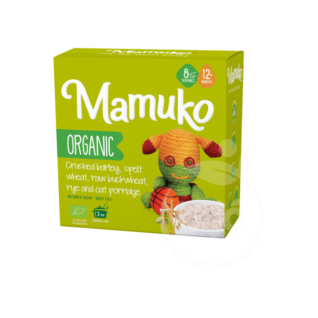 Mamuko bio zab, fényes hajdina, árpa, tönköly, rozs, zabkása, zabpehely 12 hónapos kortól 200 g