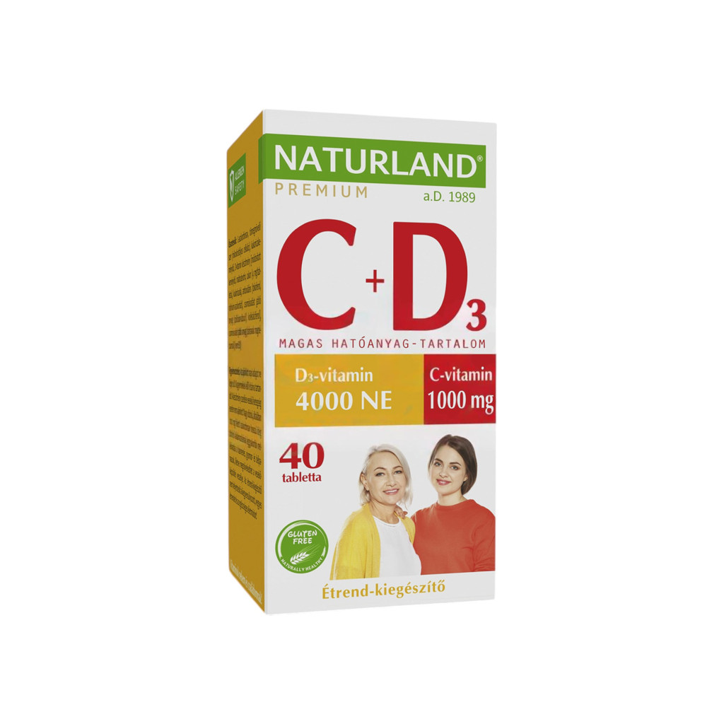 Tabletka witaminy C Naturland 1000 mg + 4000 UI witaminy D, 40 szt.