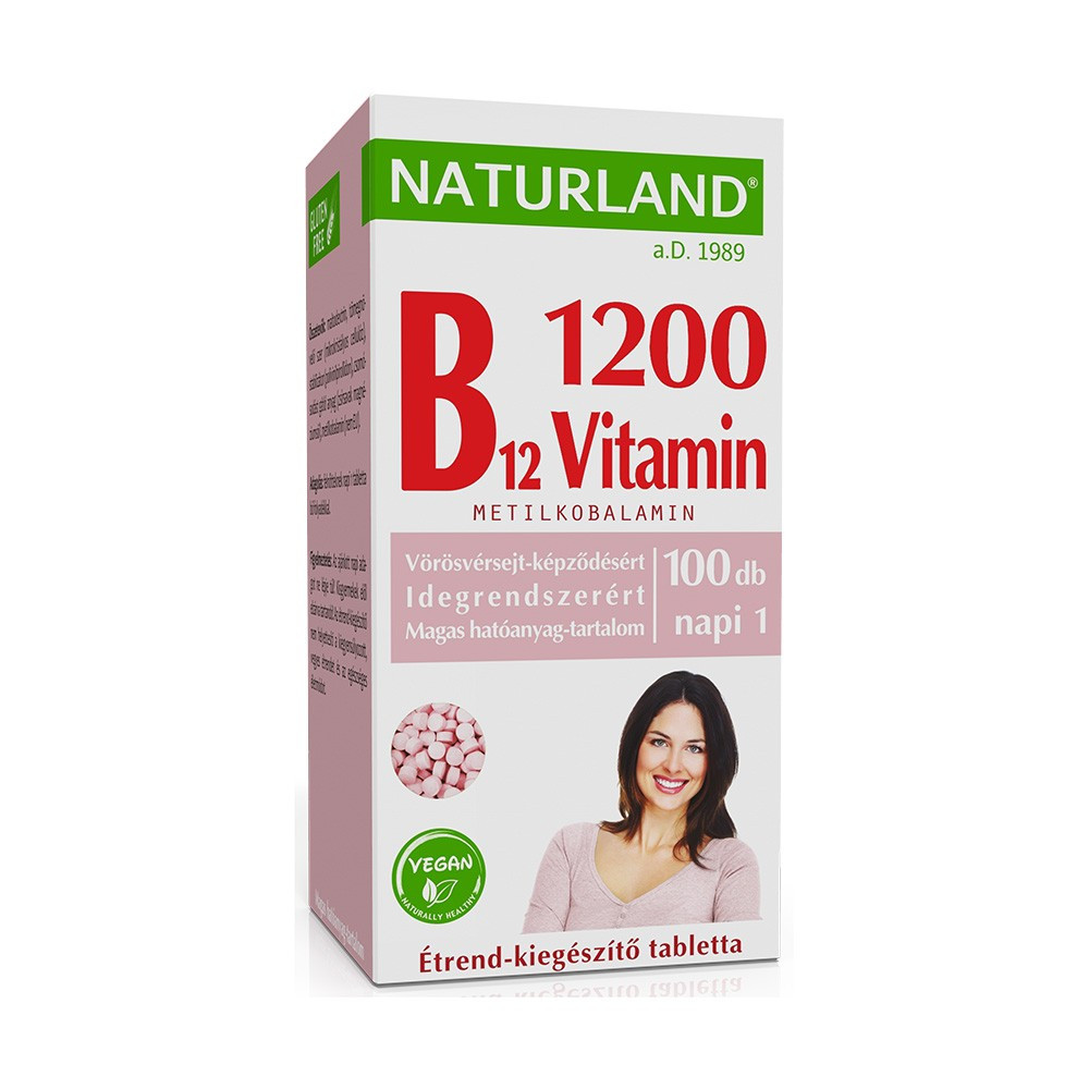 Naturland b12-vitamin 1200 g étrend-kiegészítő tabletta 100 db