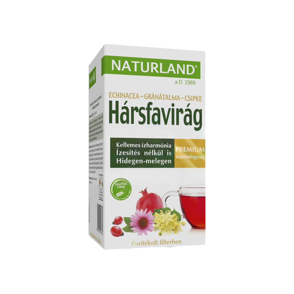 NATURLAND HÁRSFAVIRÁG ECHINACEA+GRÁNÁTALMA CSIPKEBOGYÓ TEA 20 db