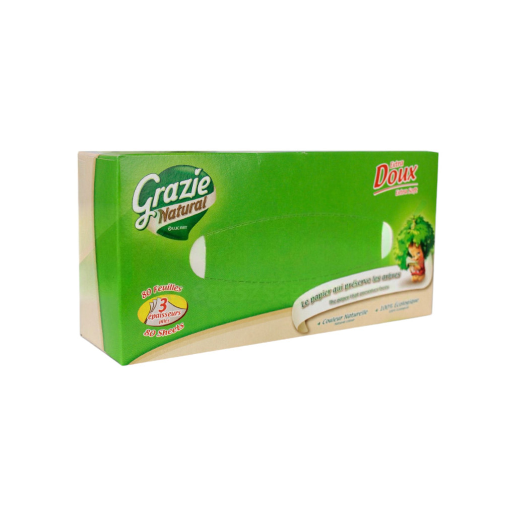 Eco paper tissue in box, 80 sheets, Grazie Natural