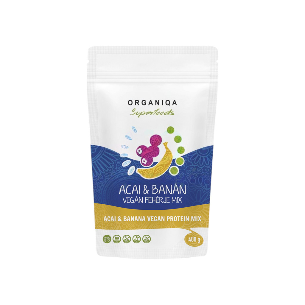 Organiqa bio acai-banán vegán fehérje 400 g