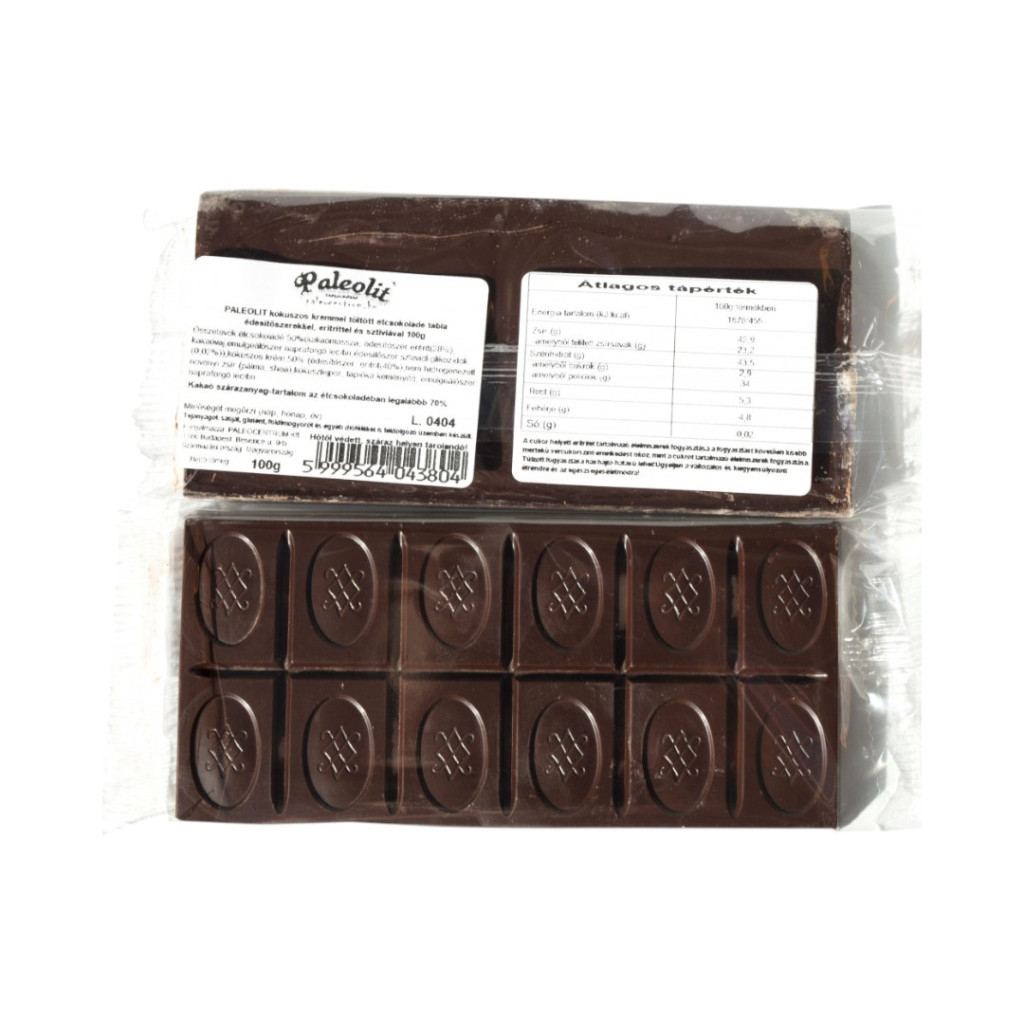 Paleolit Kókuszos Krémmel Töltött Étcsokoládé 100 g