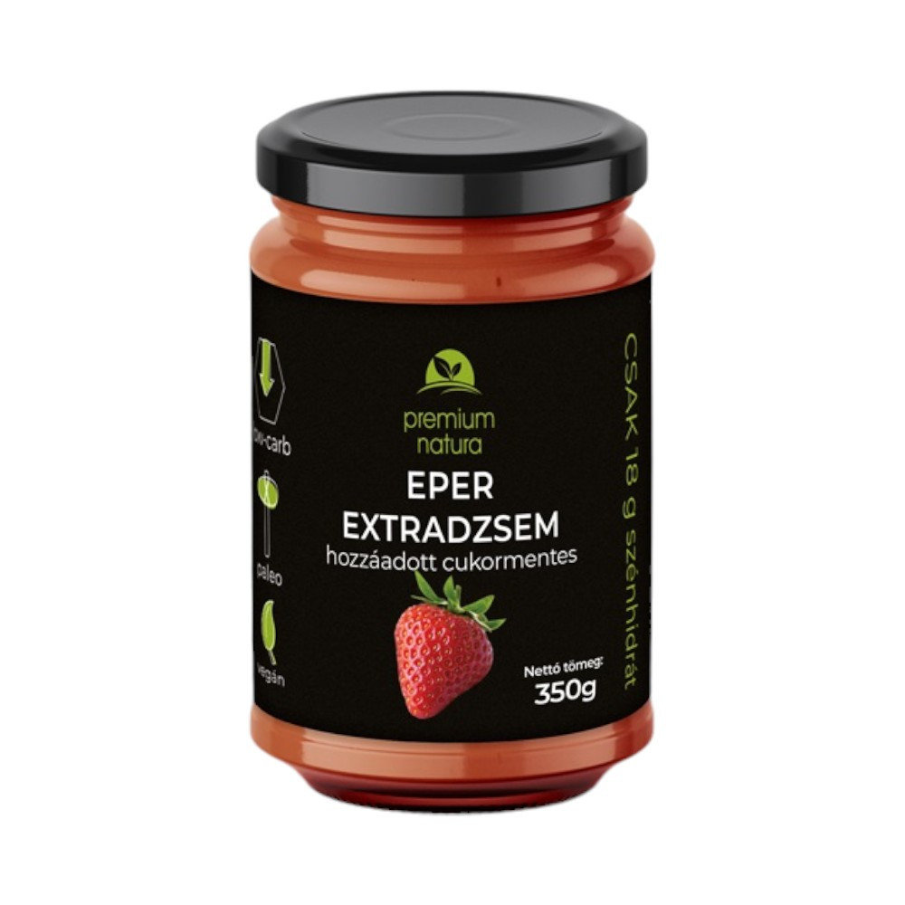 Premium Natura csökkentett energia tartalmú extra dzsem édesítőszerekkel eper 350 g