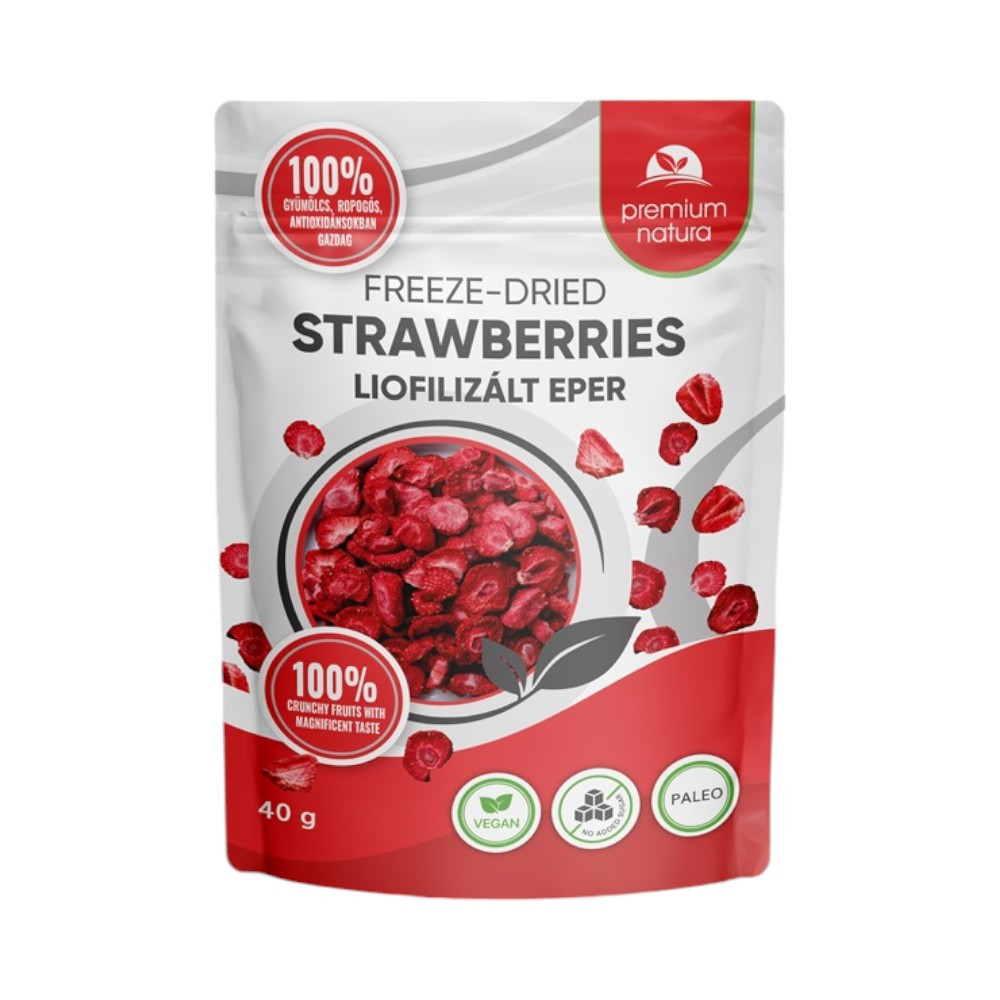 Premium Natura liofilizált eper szeletek 40 g