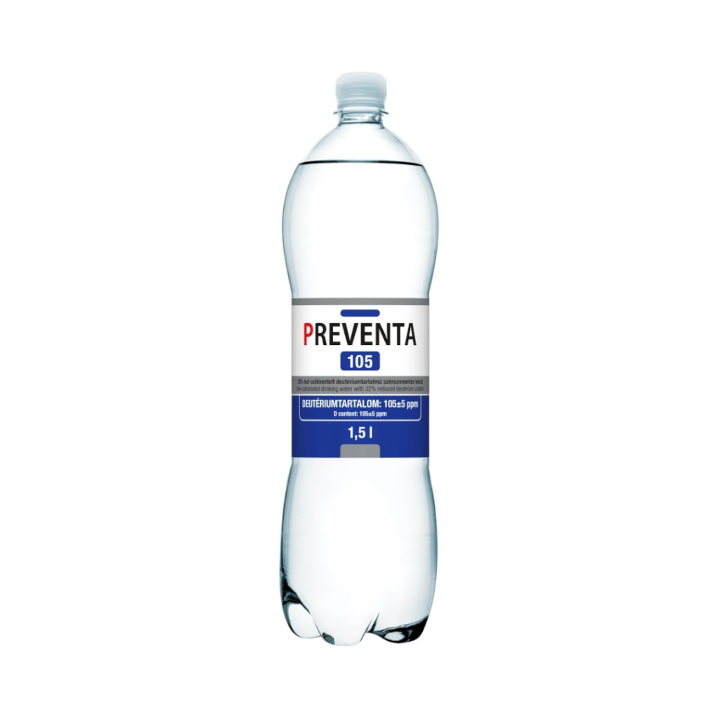 Preventa 105 conține 1500 ml apă plată fără sodiu cu conținut scăzut de deuteriu