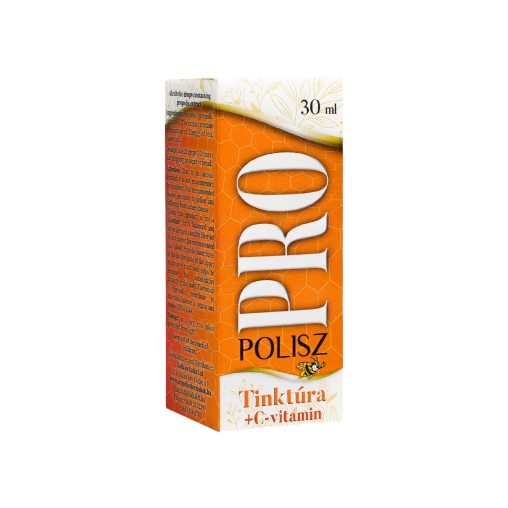 Picături alcoolice conținând extract de propolis Pro/polisz cu 1000mg de vitamina C în 30 ml