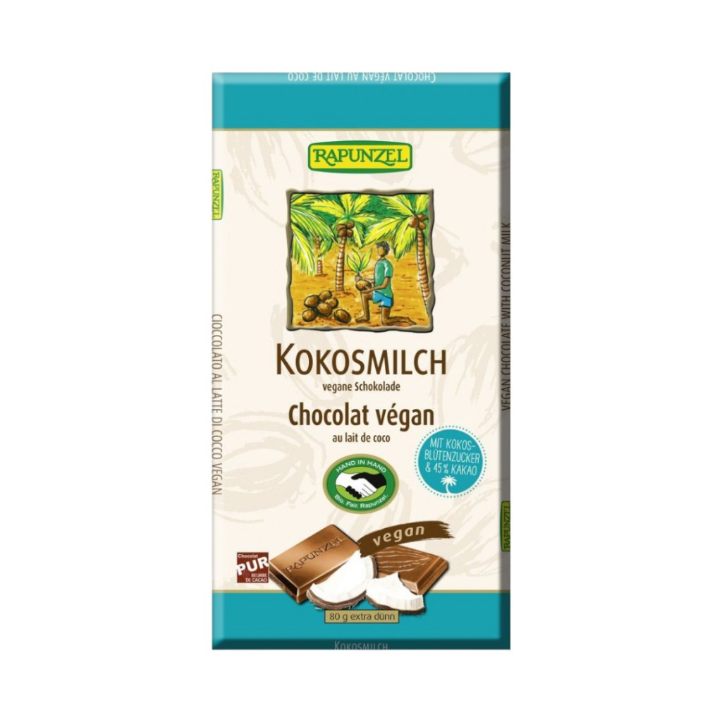 Rapunzel bio mléčná čokoláda s kokosovým mlékem a kokosovým cukrem 80 g