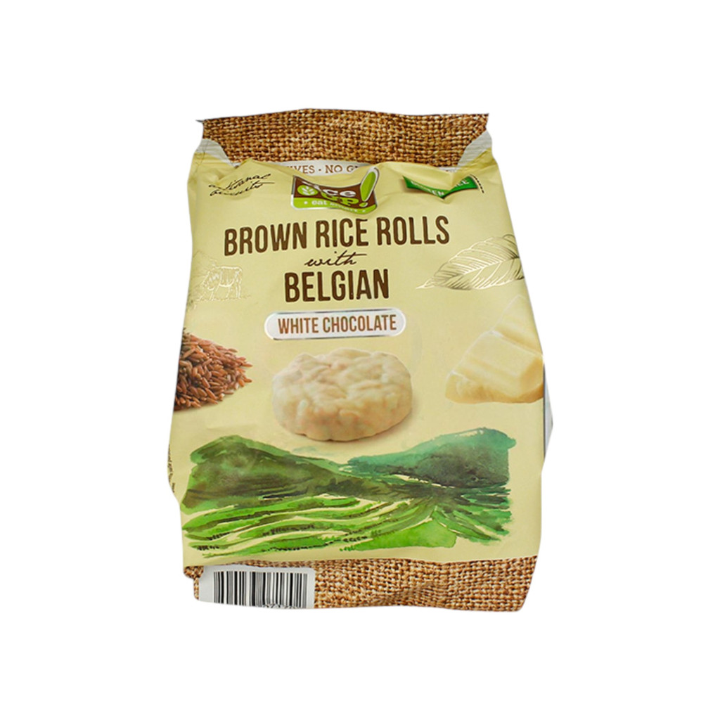 Rice Up snack, puffed rice discs with white chocolate, 50 g