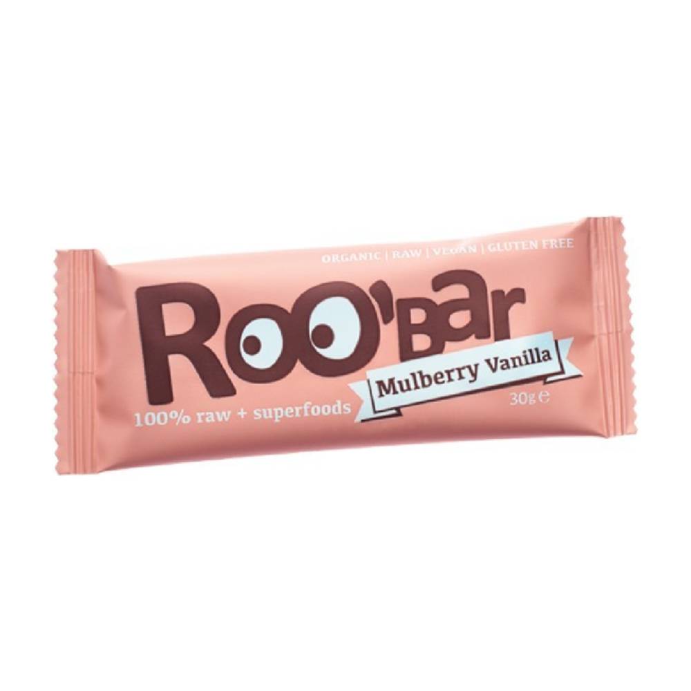 Roobar 100% surový bio ovocný tyčinka biely moruše-vanilka 30 g