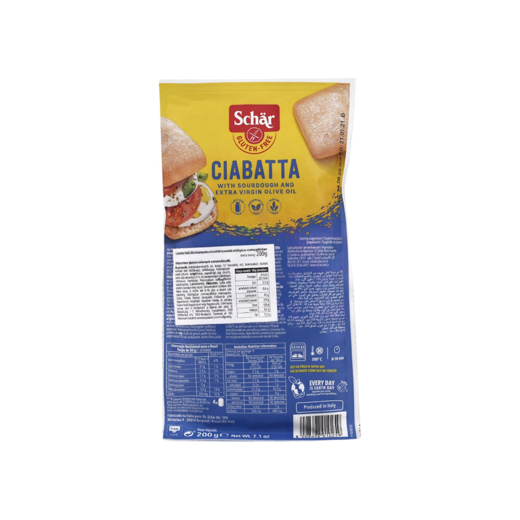 Chifle fără gluțen Schar cu ciabatta prăjite precoce 4x50g 200 g