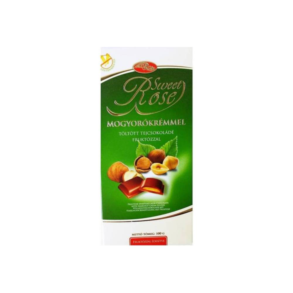 Milchschokolade Sweetrose gefüllt mit Haselnusscreme, gesüßt mit Fruktose, 100 g