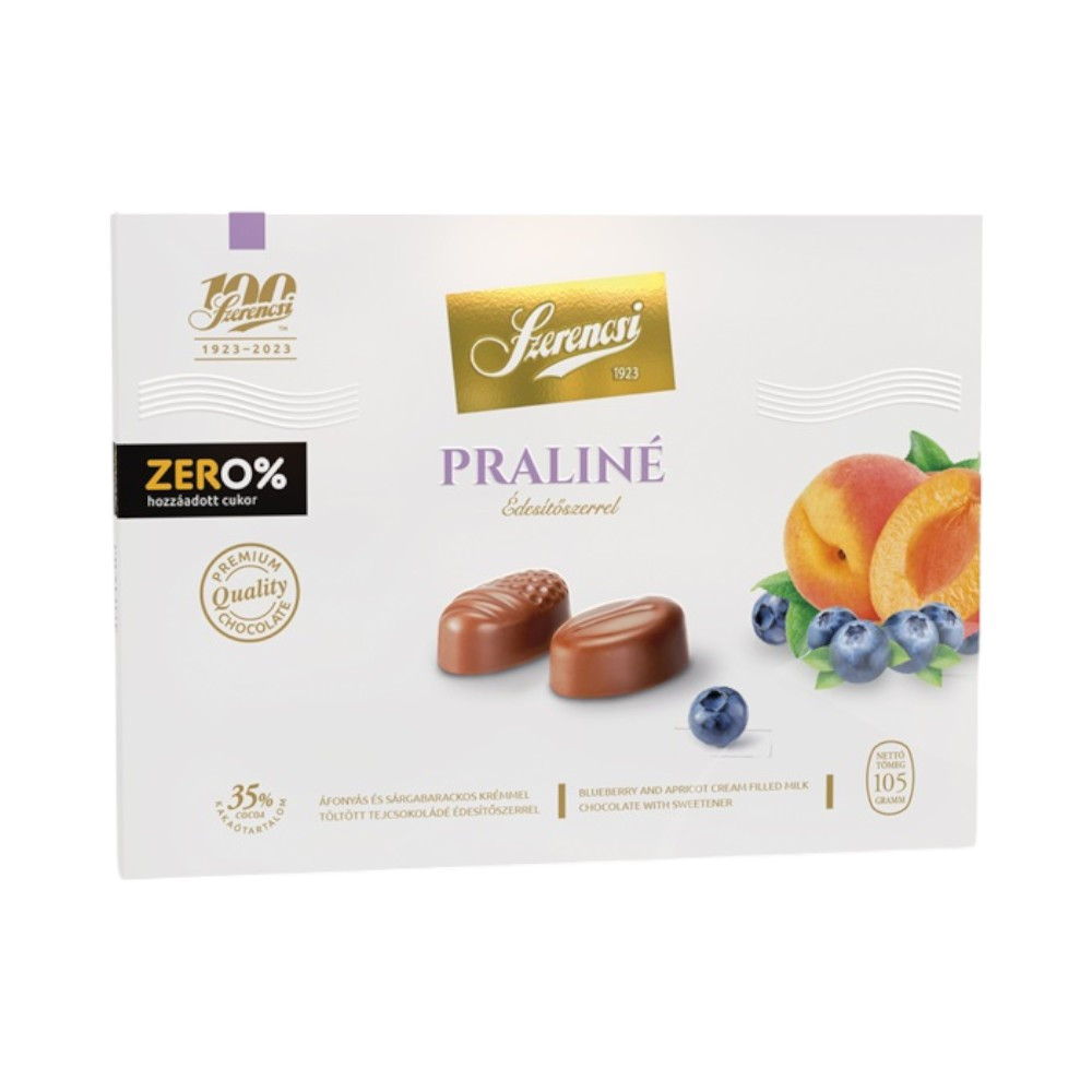 Szerencsi zero praliné áfonya és sárgabarack töltött maltitos tejcsokoládé 105 g