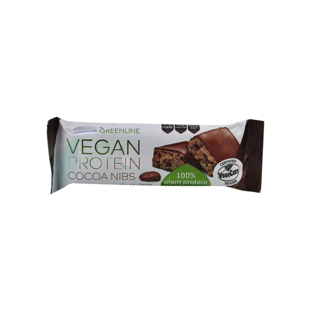 VEGANSKÝ ROSTLINNÝ PROTEINOVÝ SLIZEK ZE SERIE TEKMAR GREENLINE S KAKAOVÝM KRAÁLEM, 40 g