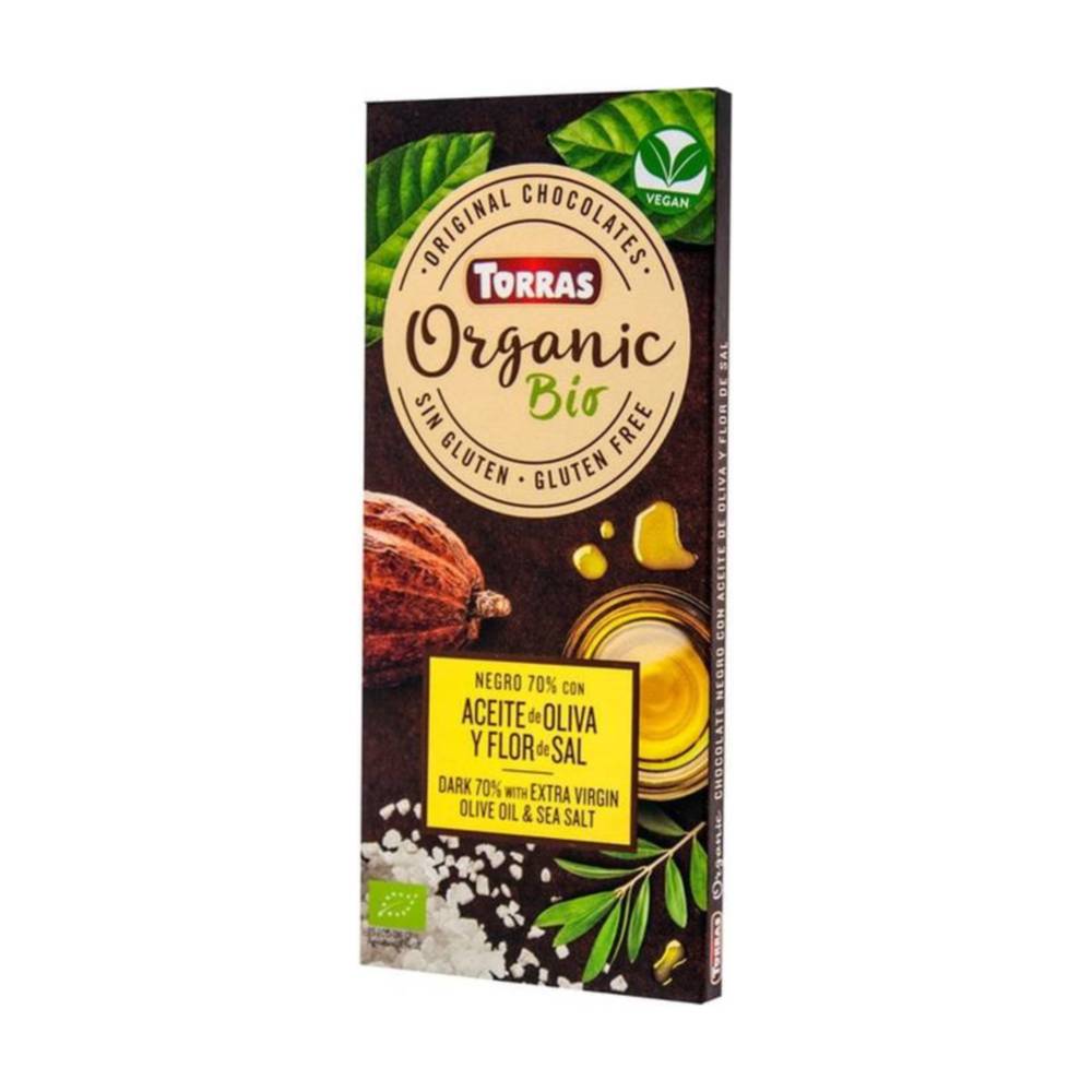 Torras 70% bio tmavá čokoláda s extra panenským olivovým olejom a morskou soľou 100 g