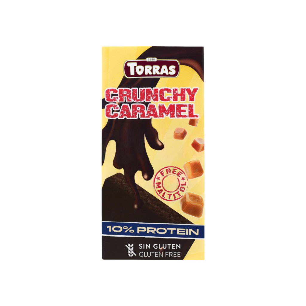 Torras crunchy étcsokoládé édesítőszerrel és extrudált szójafehérjével, karamellel és sóval 100 g