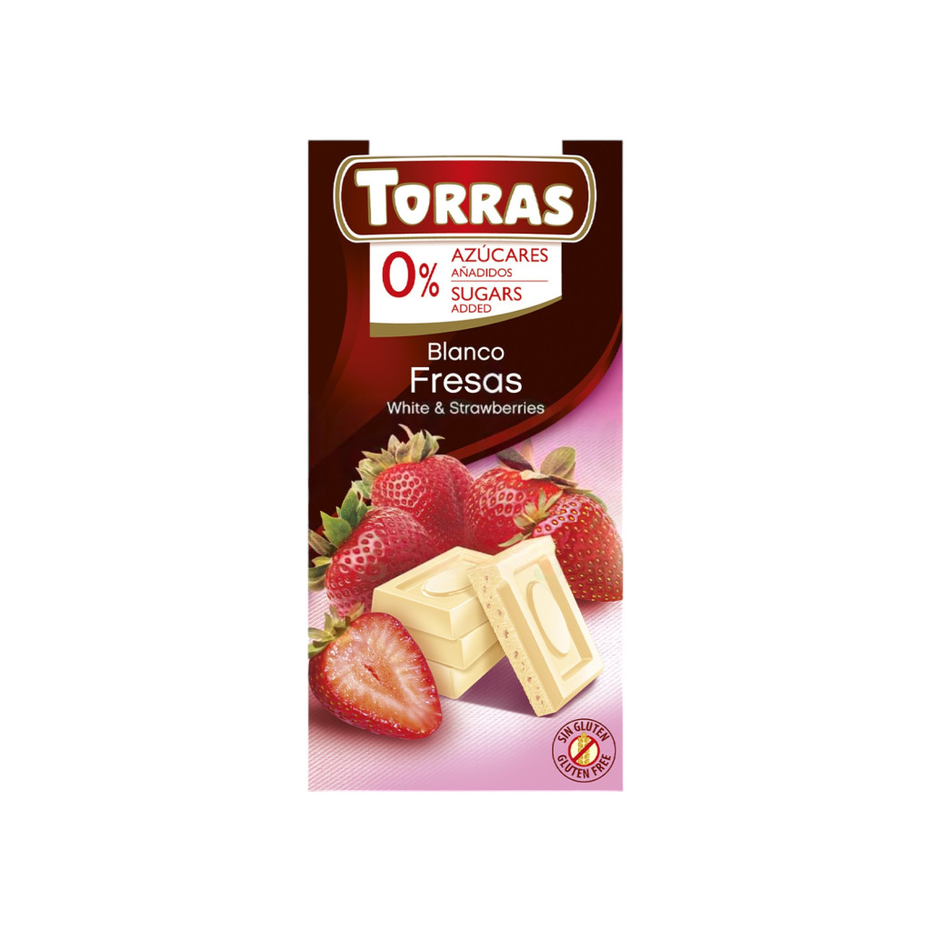 Biała czekolada bezglutenowa i bezcukrowa z truskawkami 75 g