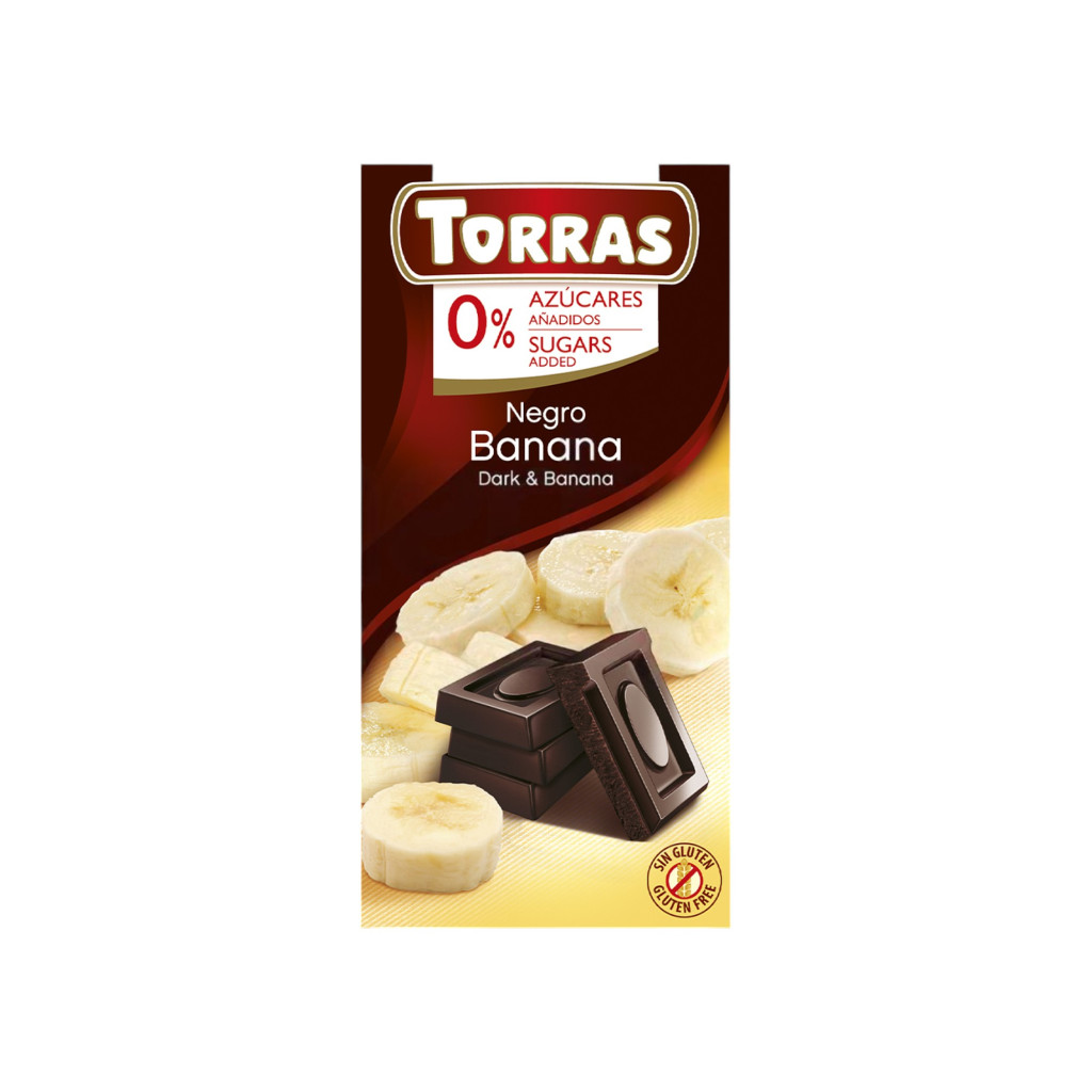 Dark chocolate bar with bananas, gluten-free, sugar-free, 75 g