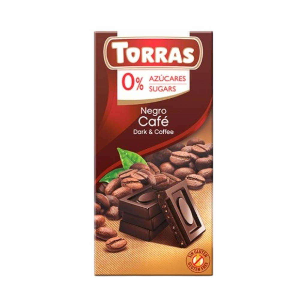 Ciocolata neagră cu cafea Torras fără gluten, fără zahăr adăugat, 75 g
