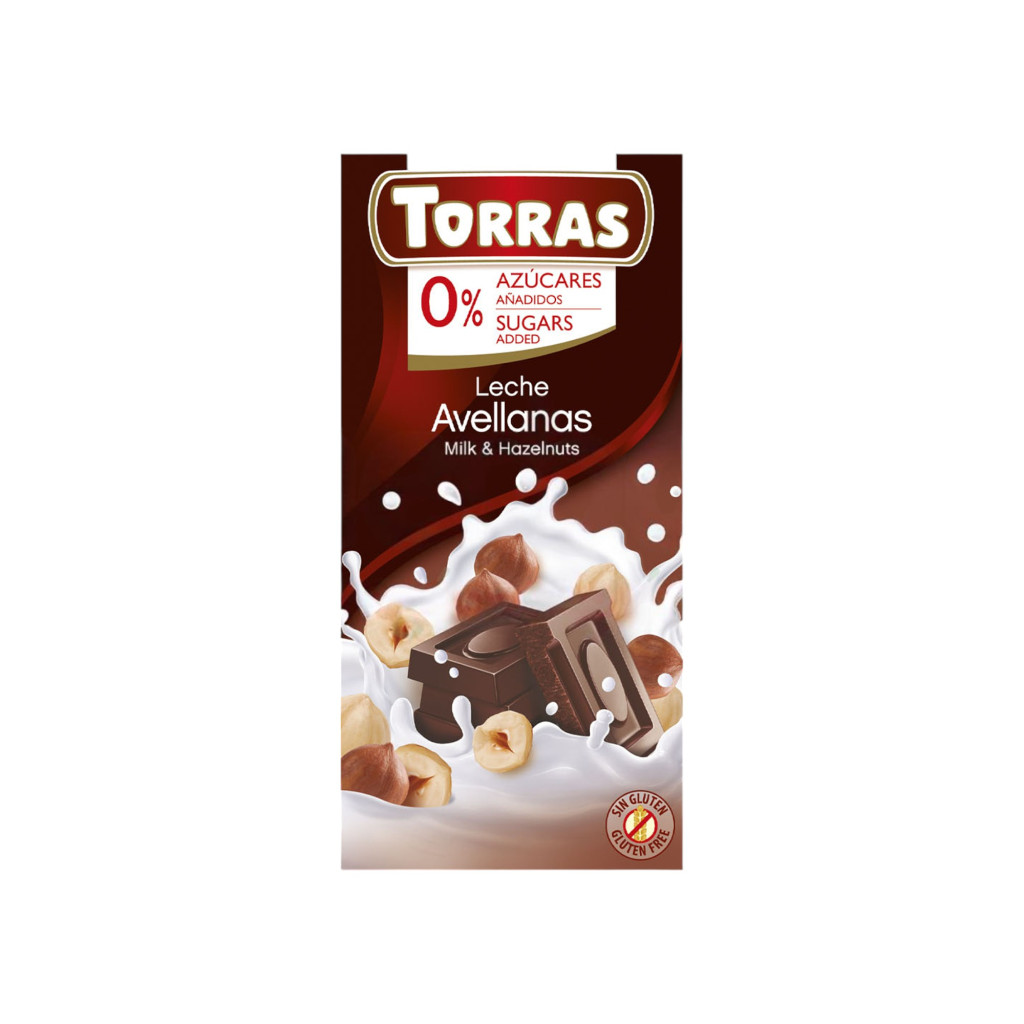 Ciocolată cu lapte fără gluten Torras, fără zahăr, cu arahide, 75 g