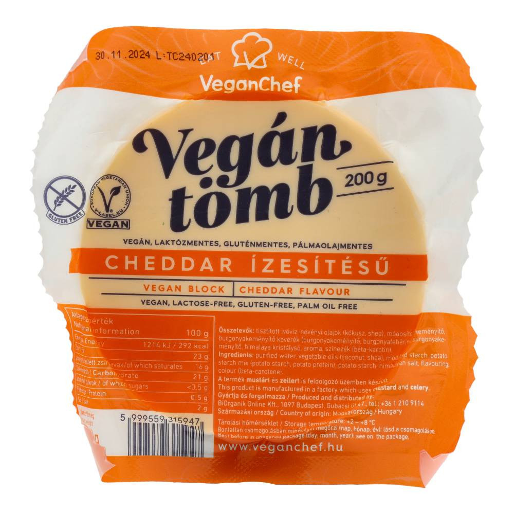 Veganchef vegán tömb cheddar ízű 200 g