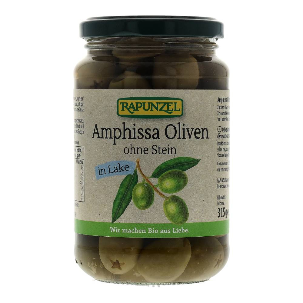 Zelené olivy z Amfissy, bez jadier, v olivovom oleji 315g Rapunzel