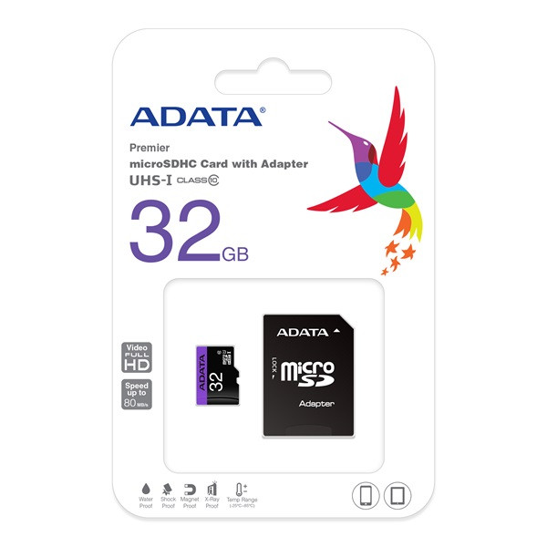 Adata microsd kártya - 32gb microsdhc uhs-i class10 (r/w: 80/10 mb/s) + adapter