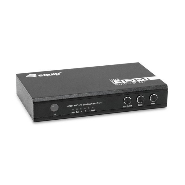 Equip hdmi switch - 332725 (3x bemenet, 1x kimenet, usb tápellátás, aluminium, fekete)