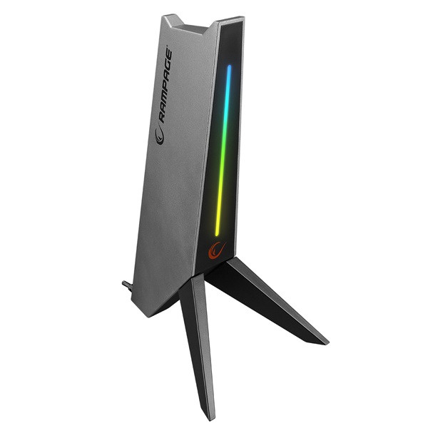 Rampage fejhallgató állvány - rm-h20 (szürke, műanyag, usb hub, egérkábel tartó, rgb)