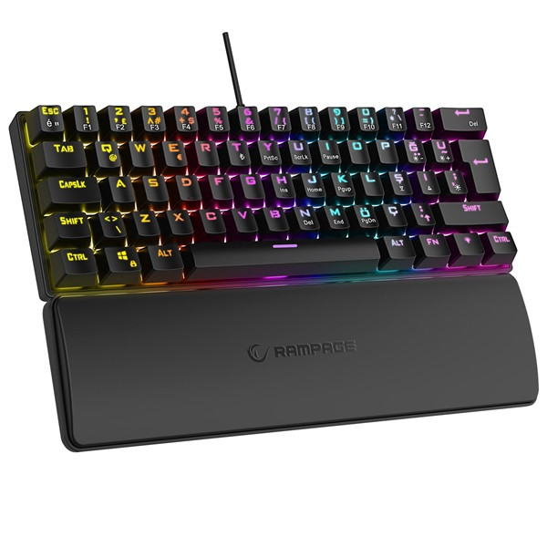 Rampage billentyűzet - plower k60 black us (vezetékes, mechanikus, blue switch, angol, fekete, rgb led)