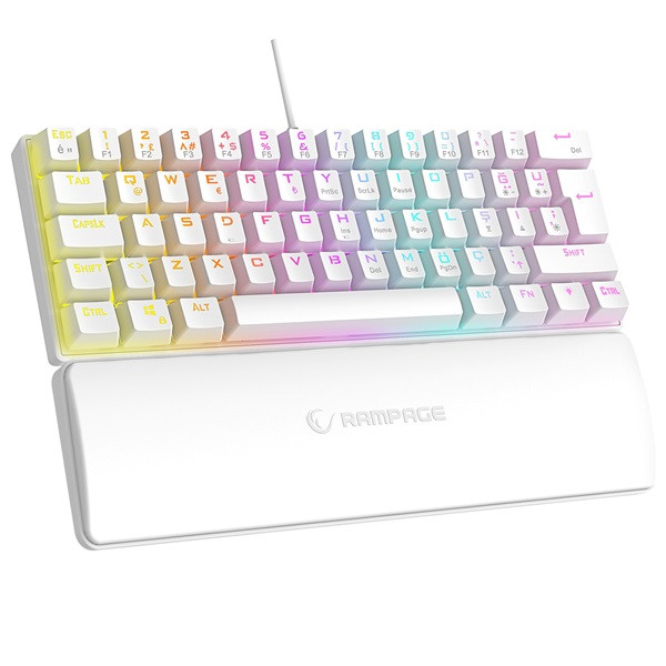 Rampage billentyűzet - plower k60 white us (vezetékes, mechanikus, blue switch, angol, fehér, rgb led)