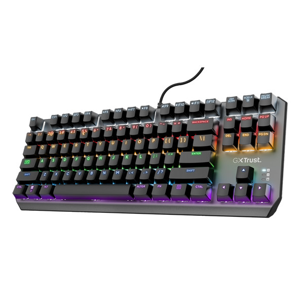 Trust billentyűzet gamer - gxt834 callaz tkl (usb; fekete; mechanikus gombok; világítás; us)
