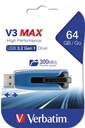 Pendrive, 64GB, USB 3.2, 175/80 MB/s, VERBATIM "V3 MAX", kék-fekete