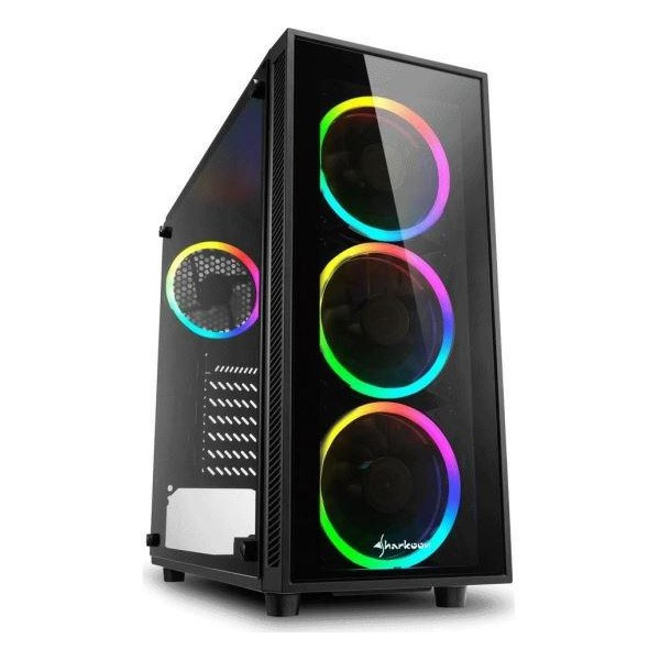 Sharkoon számítógépház - tg4 rgb (fekete; üveg oldal; alsó táp; atx; 4x120mm rgb ventillátor; 2xusb3.0; i/o)