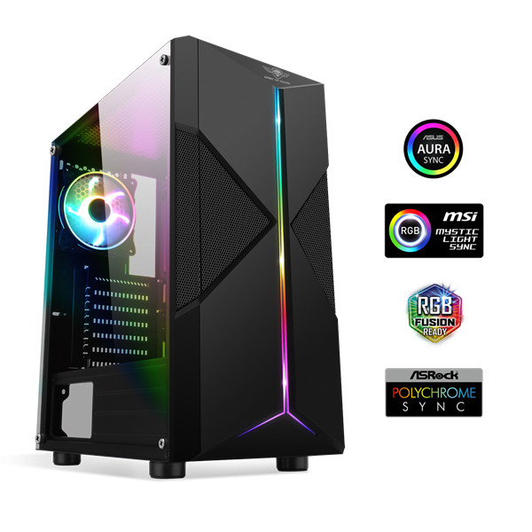 Spirit of gamer számítógépház - clone 3 black (fekete, ablakos, 8x12cm ventilátor, alsó táp,  atx, 1xusb3.0, 2xusb2.0)
