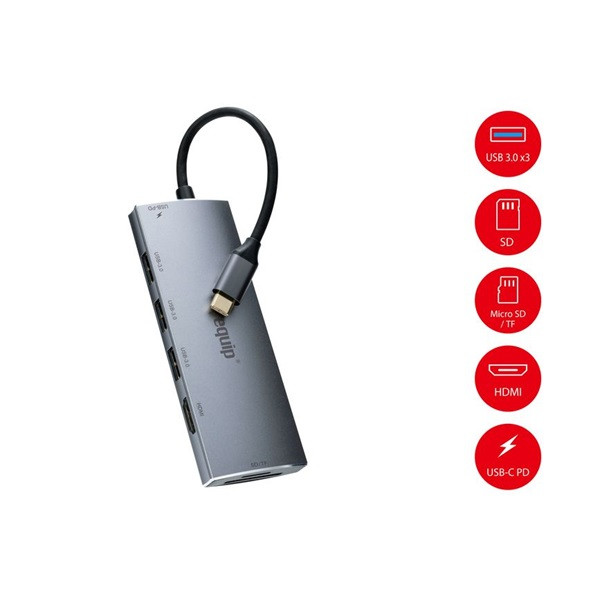 Equip notebook dokkoló - 133482 (bemenet: usb-c, kimenet: usb-c pd:60w/hdmi/3x usb3.2 gen1/tf/microsd)