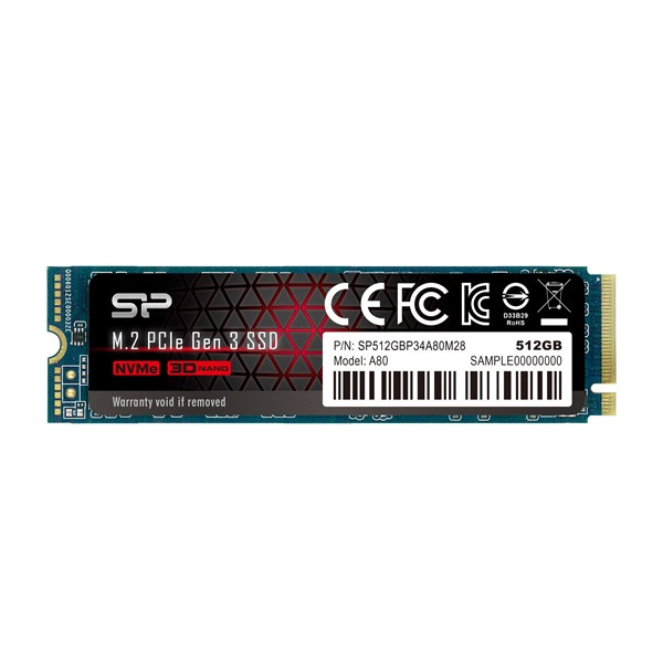 Silicon power ssd - 512gb a80 (r:3400 mb/s; w:3000 mb/s, nvme 1.3 támogatás, m.2 pcie gen 3x4)