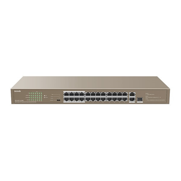 Tenda switch poe - tef1126p-24-250w v2.0 (24x100mbps; 2x1gpbs; 1xsfp combo; 24 af/at poe+ port; 250w)