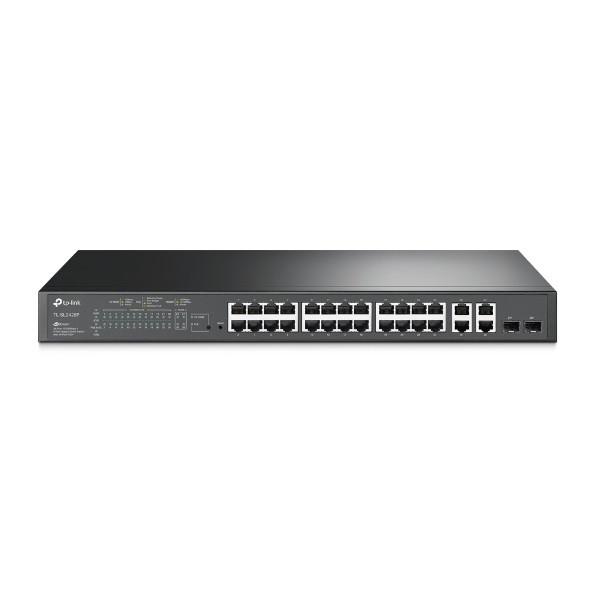 Tp-link switch  poe - tl-sl2428p (24port 100mbps + 2port 1gbps;  24 af poe port; 2x combo sfp; 250w, 250m extended mode)