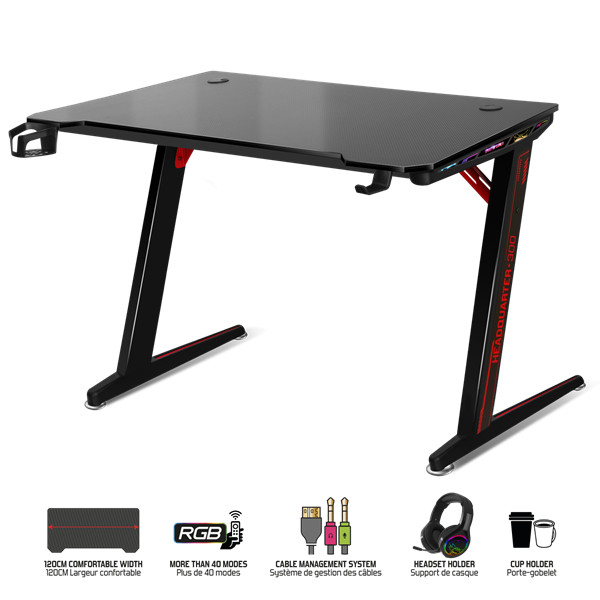 Spirit of gamer gamer asztal - headquarter 300 (mdf lap, fém lábak, fekete, rgb led háttérvilágítás, 120 x 60 x 1,8 cm)