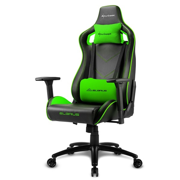 Sharkoon gamer szék - elbrus 2 black/green (állítható magasság; állítható kartámasz; műbőr; acél talp; 150kg-ig)