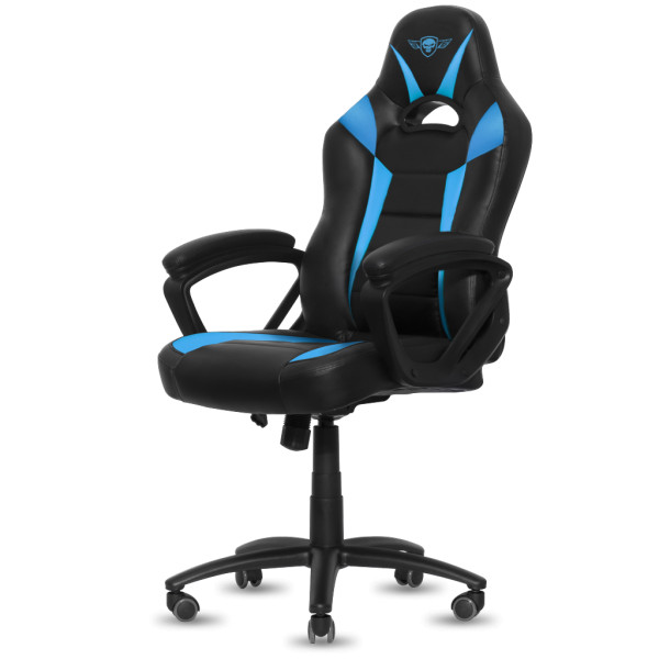 Spirit of gamer szék - fighter blue (állítható magasság; párnázott kartámasz; pu; max.120kg-ig, fekete-kék)
