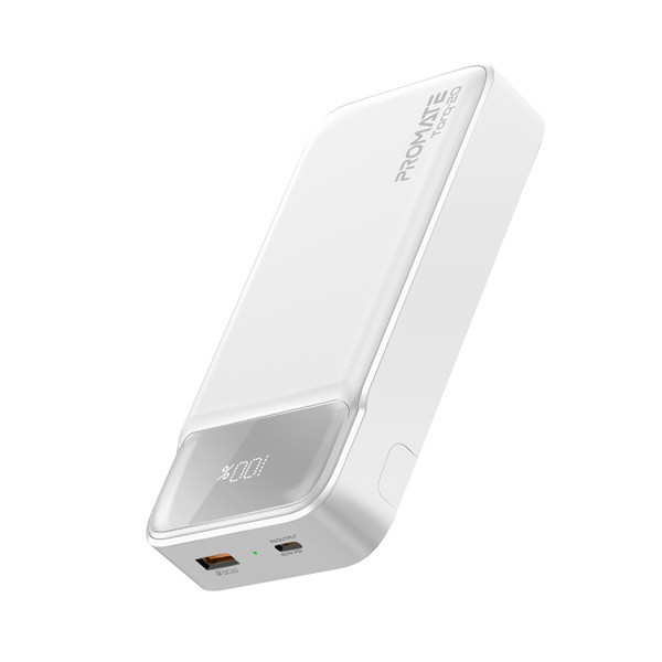Promate akkubank - torq 20 20000mah (powerbank, 20w, 1xusb-a, 1xusb-c, pd/qc, led kijelző, fehér)