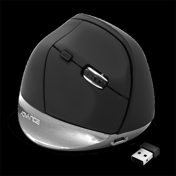 Advance egér vezeték nélküli - vertical plus mouse (2400 dpi, 6 gomb, ergonomikus, fekete)