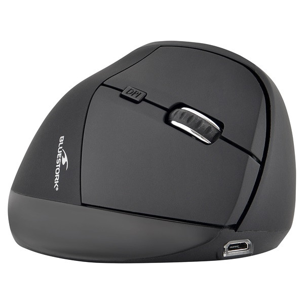 Bluestork vezeték nélküli egér - m-wl-ergo-bk (ergonomic, rechargeable, 2.4g, 2400 dpi, optikai, fekete)