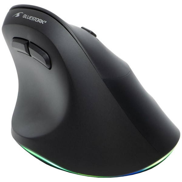 Bluestork vezeték nélküli egér - m-wl-ergo-lumi (ergonomic, rechargeable, 2400 dpi, 6 gomb, optikai, fekete)