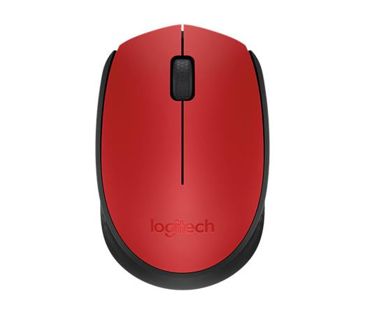 Egér, vezeték nélküli, optikai, közepes méret, USB, LOGITECH "M171", piros