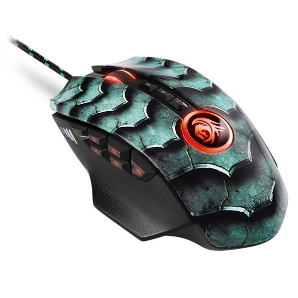 Sharkoon egér gamer - drakonia ii green (pixart 3360; max.15.000dpi; súlyozható; memória; pikkely mintás; 180cm kábel)
