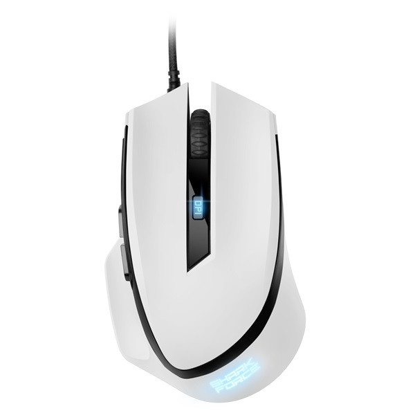 Sharkoon egér gamer - shark force ii white (optikai; 4200dpi; pixart pmw3519 chip; harisnyázott kábel; fehér)