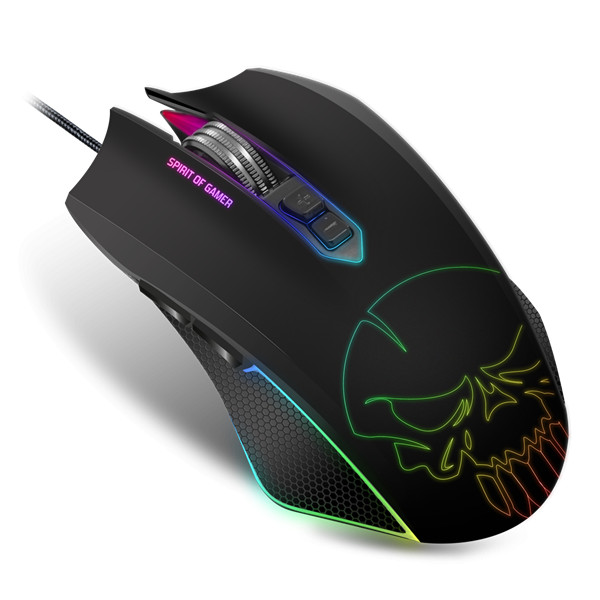 Spirit of gamer egér - elite-m40 (optikai, 4000dpi, 7 gomb, programozható rgb, harisnyázott kábel, fekete)